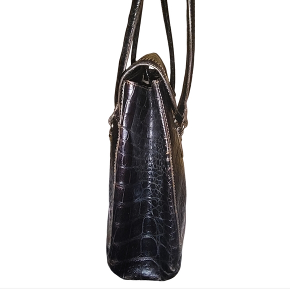 Brahmin Honor Collection Sleek Black Croc Embossed Shoulder Bag - Picture 4 of 16